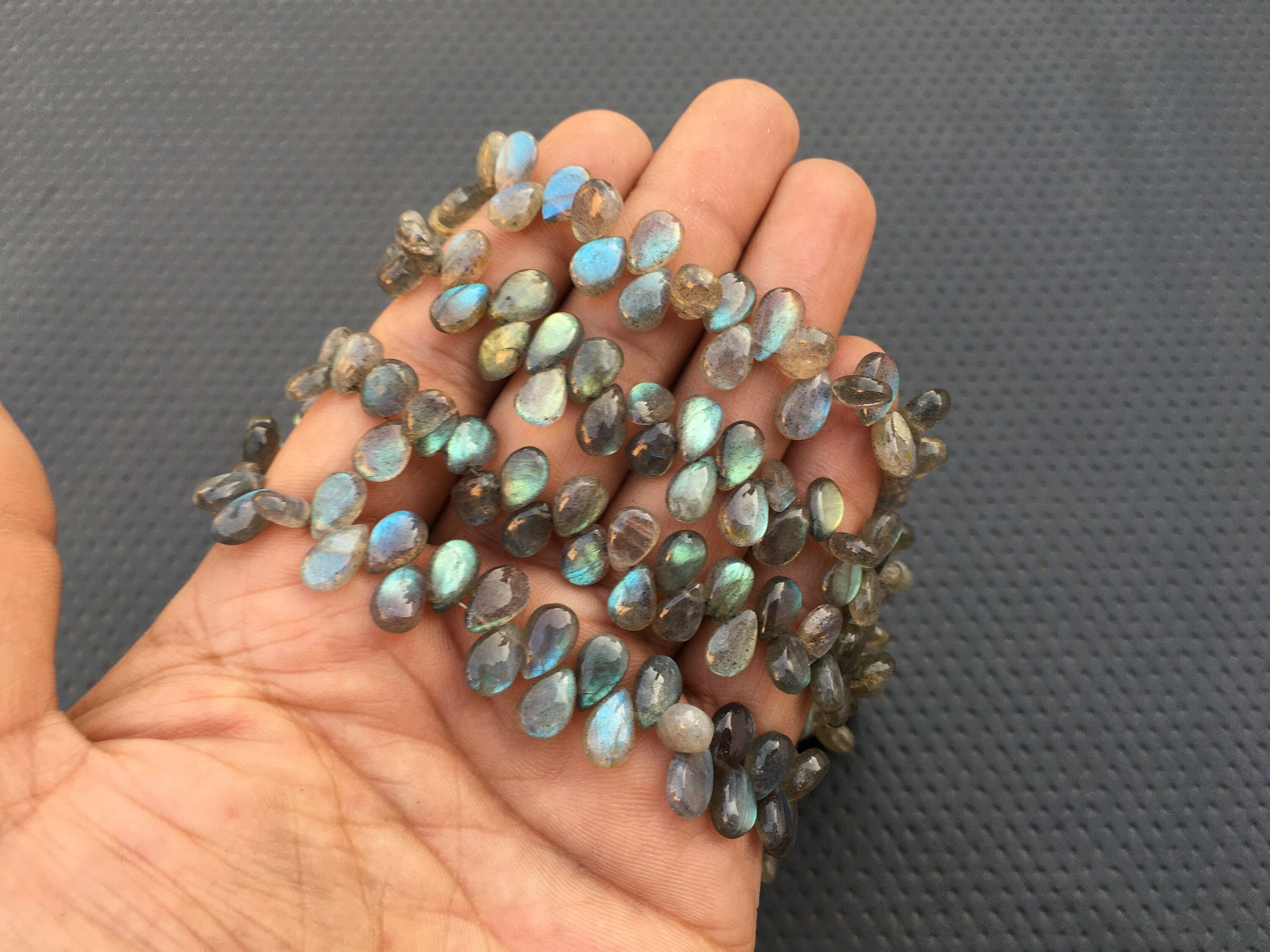 8"Inch Long Strand Smooth garden Stone Beads Natural Labradorite Gemstone Smooth Pear Shape Size 5x9-6x11 MM Blue Flashy Smooth Labradorite