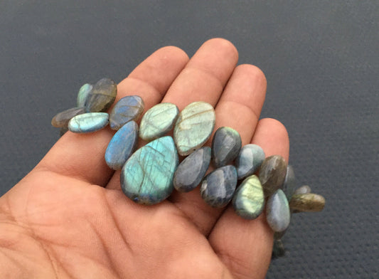 Stone of Magic Motivation 38 Pieces Natural Labradorite Gemstone Smooth Pear Shape 1 strand Briolette Beads Blue Flash Size 7x12-17x23 MM