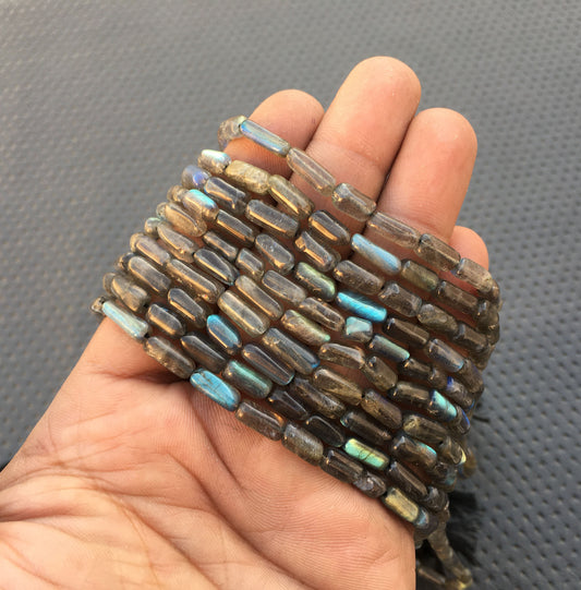 14"Long 1 Strand Natural Labradorite Gemstone Smooth Tube Shape Bead Size 4x8-5x12 MM Labradorite Gemstone Fire Beads Smooth Rectangle Beads