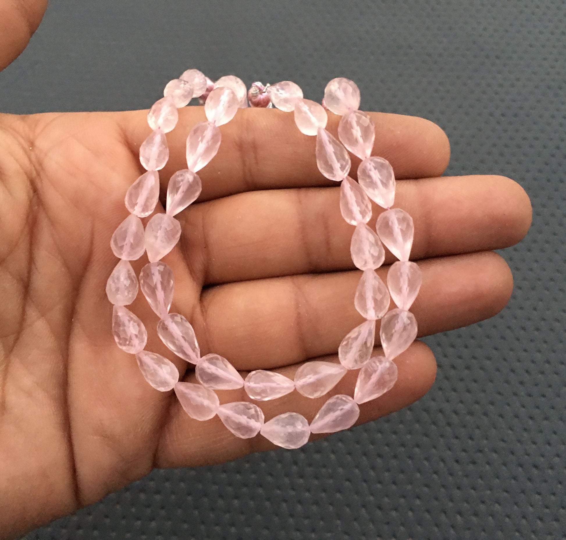 Hypoallergenic Gemstone 18 Pieces Natural Rose Quartz Gemstone 1 Strand Faceted Teardrop shape Size 5x9-7x12 MM Tiny Full Drilled Teardrop