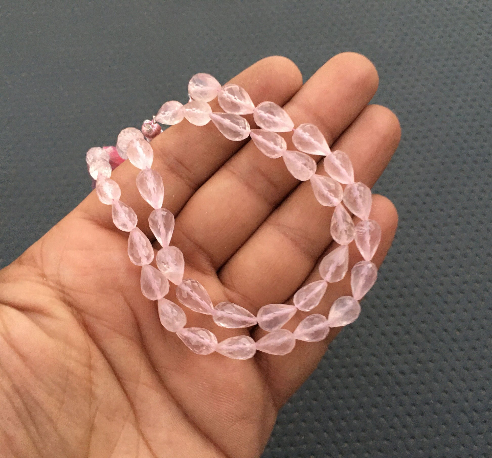 Hypoallergenic Gemstone 18 Pieces Natural Rose Quartz Gemstone 1 Strand Faceted Teardrop shape Size 5x9-7x12 MM Tiny Full Drilled Teardrop