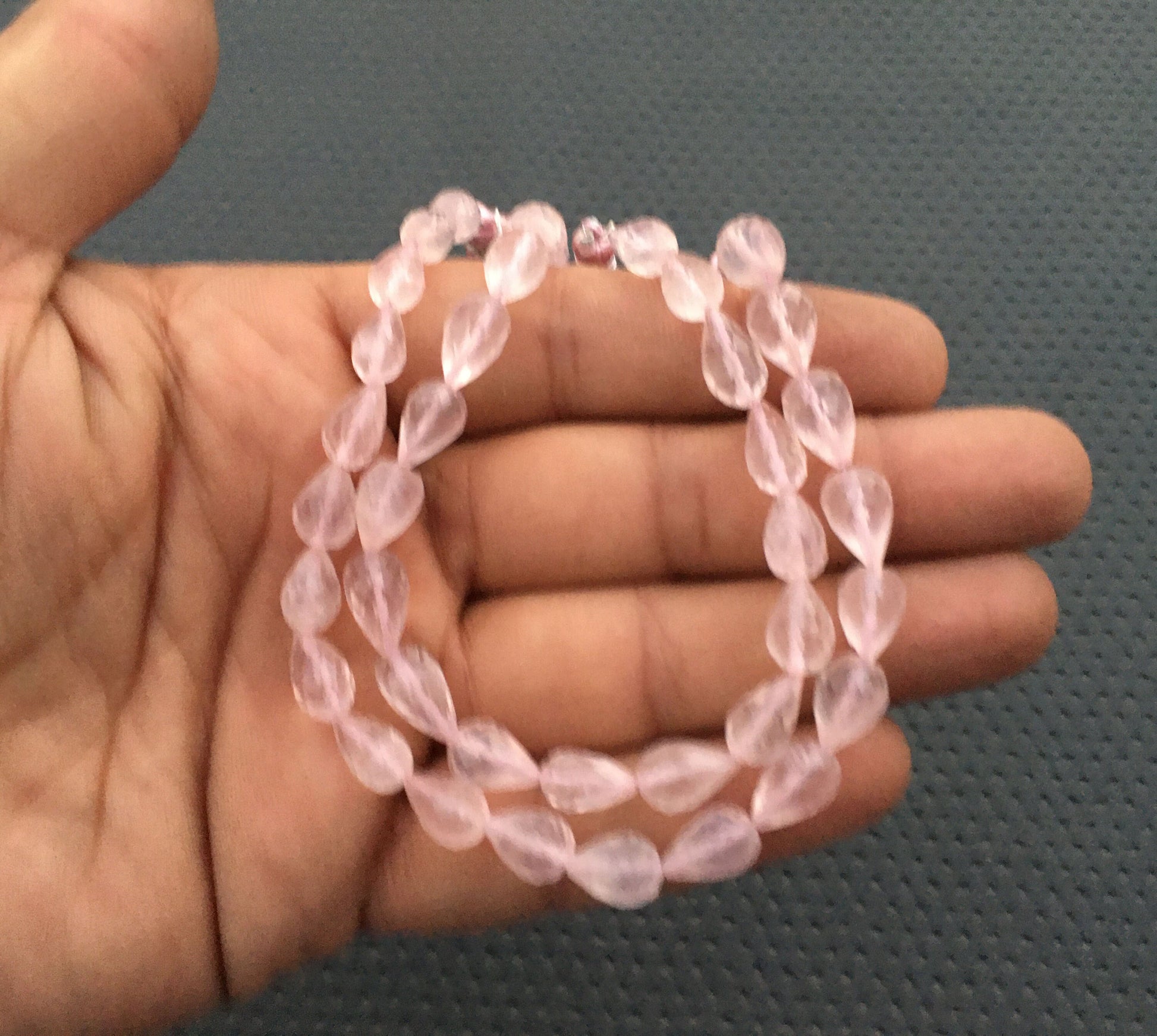 Hypoallergenic Gemstone 18 Pieces Natural Rose Quartz Gemstone 1 Strand Faceted Teardrop shape Size 5x9-7x12 MM Tiny Full Drilled Teardrop