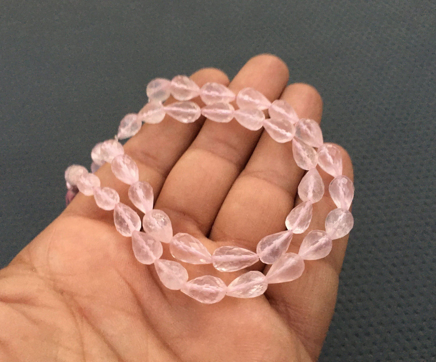 Hypoallergenic Gemstone 18 Pieces Natural Rose Quartz Gemstone 1 Strand Faceted Teardrop shape Size 5x9-7x12 MM Tiny Full Drilled Teardrop