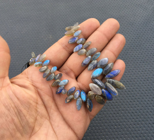 8"Long Strand Highly Recommended Gemstone Natural Labradorite Briolette Beads Smooth Marquise Shape Blue Fire Size 3x8-7x22 MM Fire Jewelry