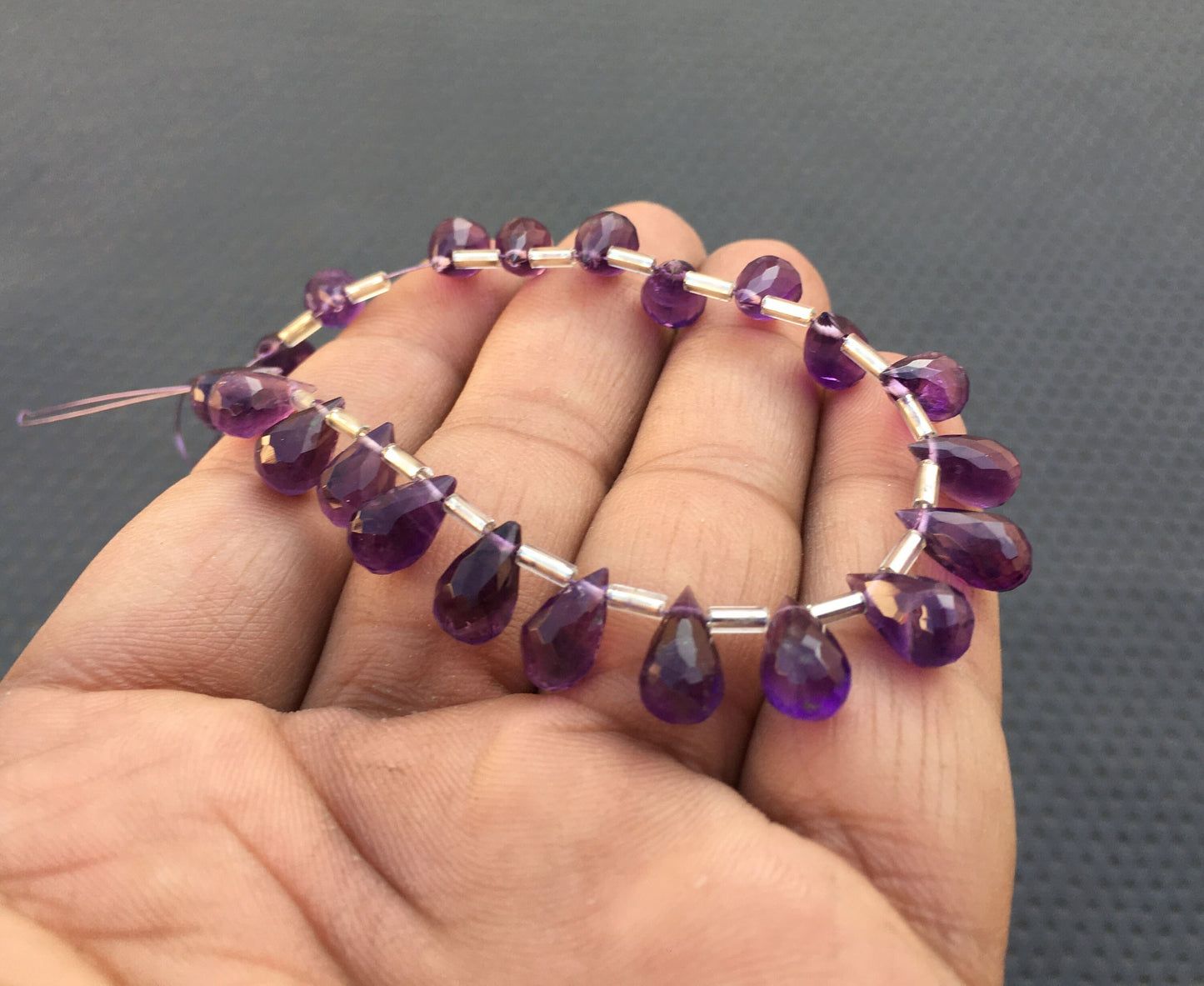 February Birthstone Beads 1 strand Genuine Quality 21 Pieces Natural Amethyst Gemstone Size 6x9-6.5x11 MM Faceted Amethyst Teardrop Beads