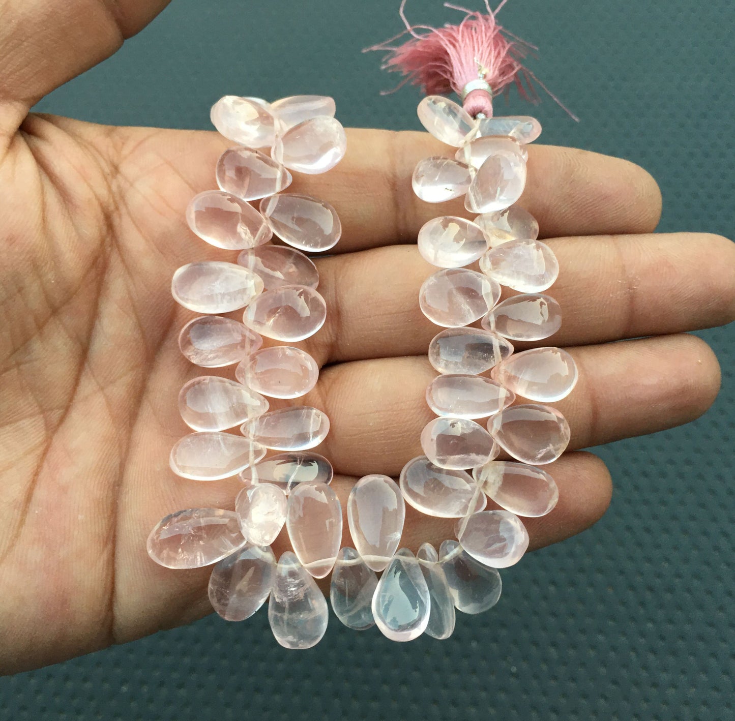 7"Long Strand Pink Quartz Smooth Pear Beads 42 Pieces Natural Rose Quartz Gemstone Beads Size 7x11-9x16 MM Smooth Pear Beads Jewelry Quartz