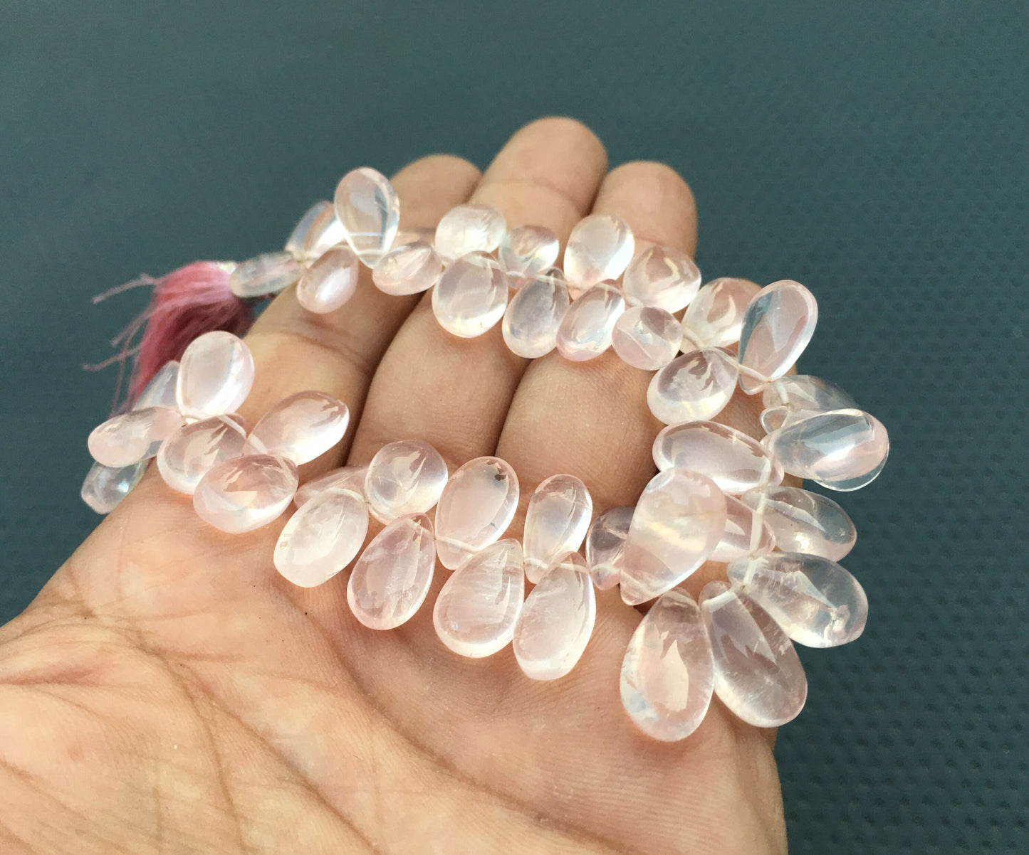 7"Long Strand Pink Quartz Smooth Pear Beads 42 Pieces Natural Rose Quartz Gemstone Beads Size 7x11-9x16 MM Smooth Pear Beads Jewelry Quartz