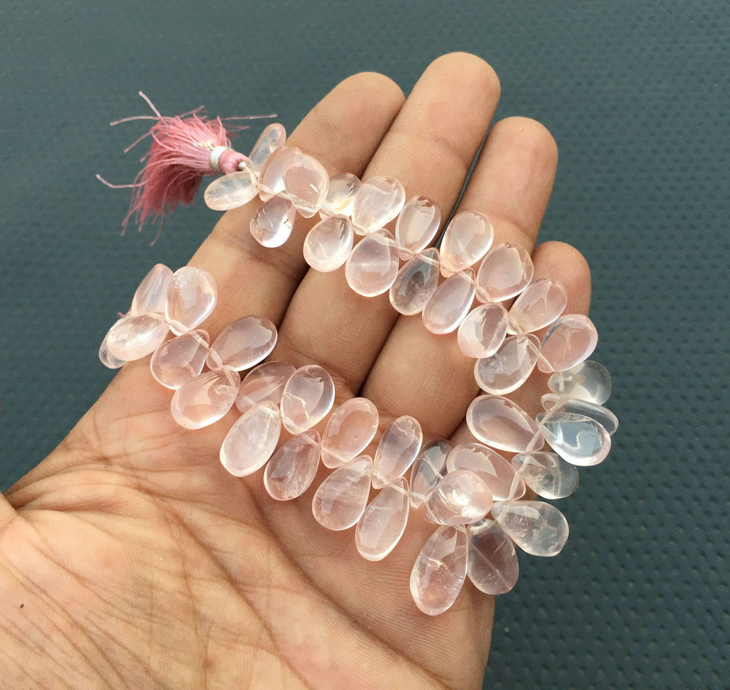 7"Long Strand Pink Quartz Smooth Pear Beads 42 Pieces Natural Rose Quartz Gemstone Beads Size 7x11-9x16 MM Smooth Pear Beads Jewelry Quartz