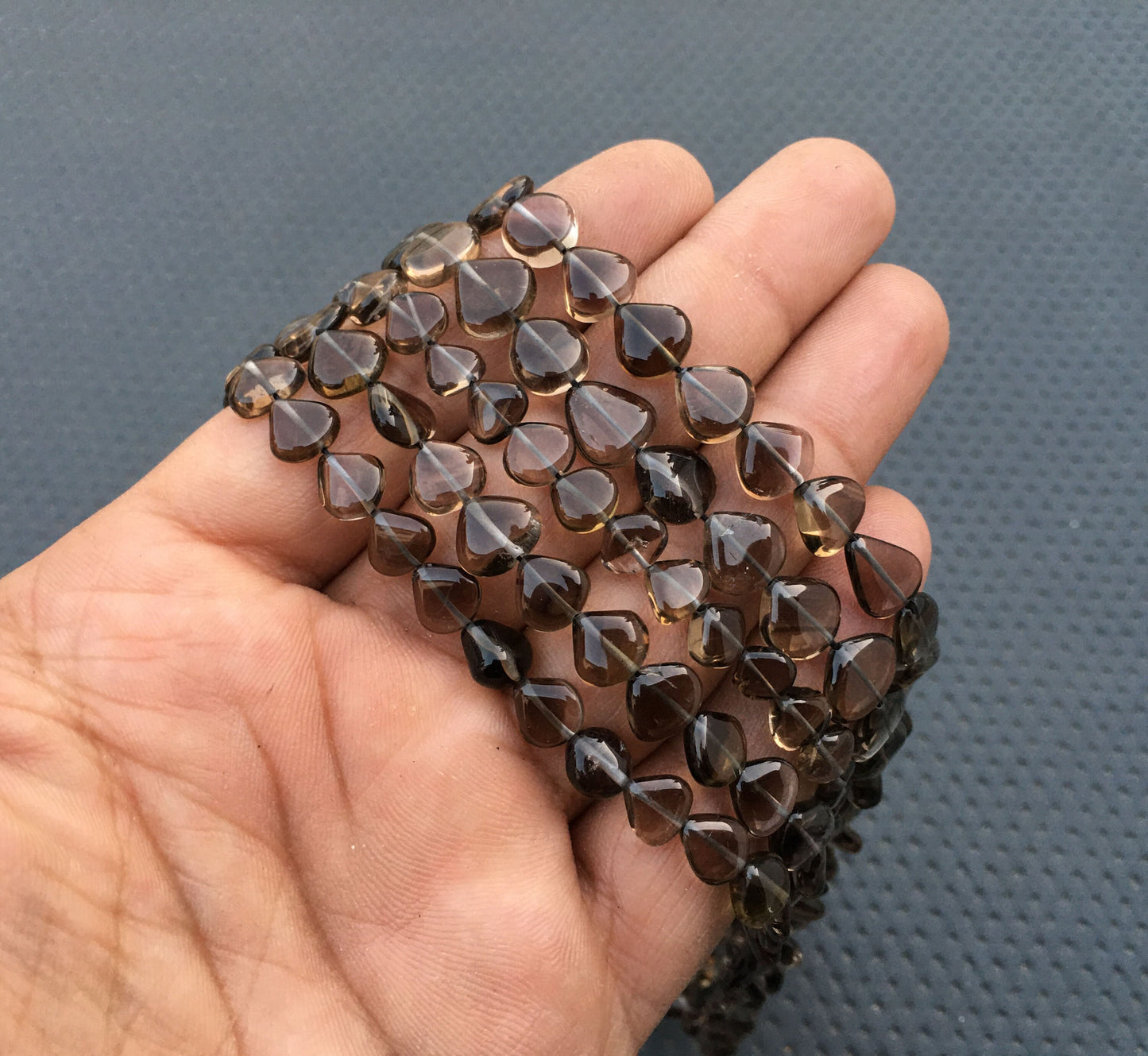 14"Long Strand Smooth Heart Briolette Beads Natural Smoky Quartz Gemstone Full Drilled Heart Beads Size 8-9 MM Smoky Quartz Beads Jewelry