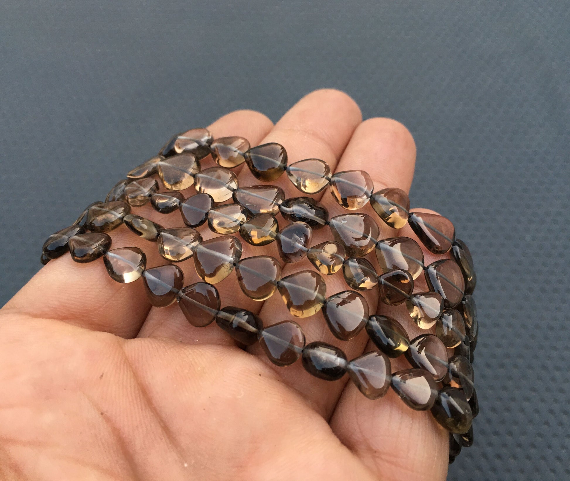 14"Long Strand Smooth Heart Briolette Beads Natural Smoky Quartz Gemstone Full Drilled Heart Beads Size 8-9 MM Smoky Quartz Beads Jewelry