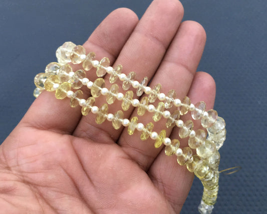 AAA Quality Natural Lemon Quartz Gemstone 9"Long Strand Tyre Beads Size 7-9 MM Lemon Quartz Tyre Beads Faceted Lemon Gemstone Making Jewelry