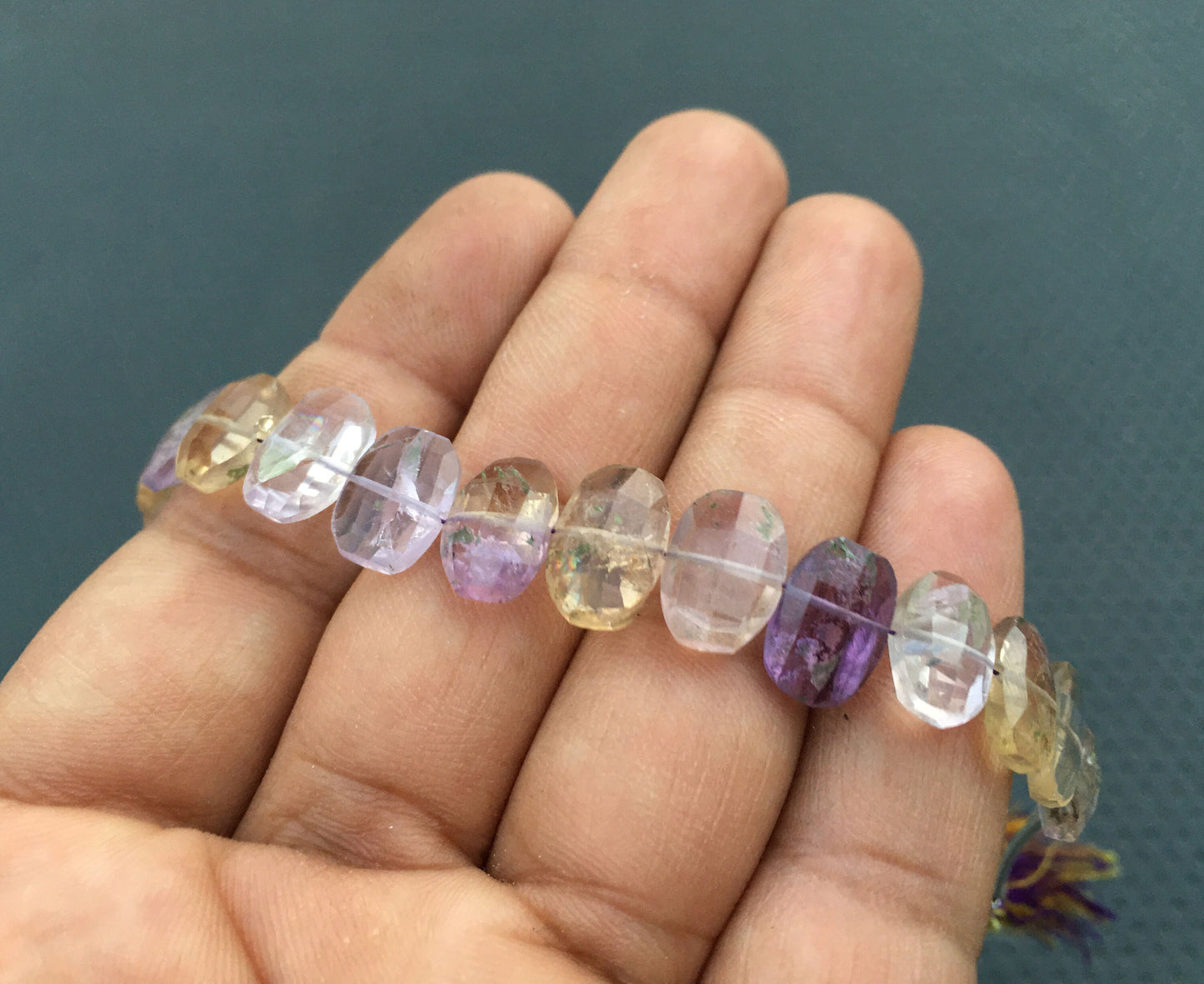 14 Piece AAA Quality 1 Strand Natural Ametrine Gemstone Citrine amethyst Mixture Stone Faceted Oval Shape Size 7x10-8x12 MM Beads Wholesale