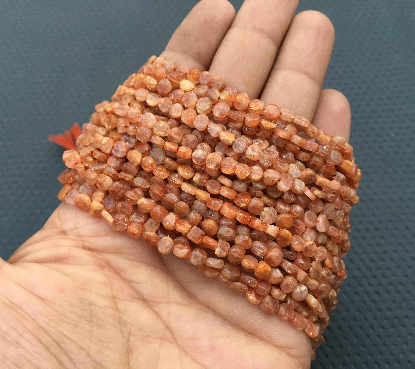 Sparkly Orange gemstone Smooth Coin 13"Long Strand Natural Sunstone Best Quality Gemstone Coin Beads Size 4 MM Making Sunstone Jewelry Beads