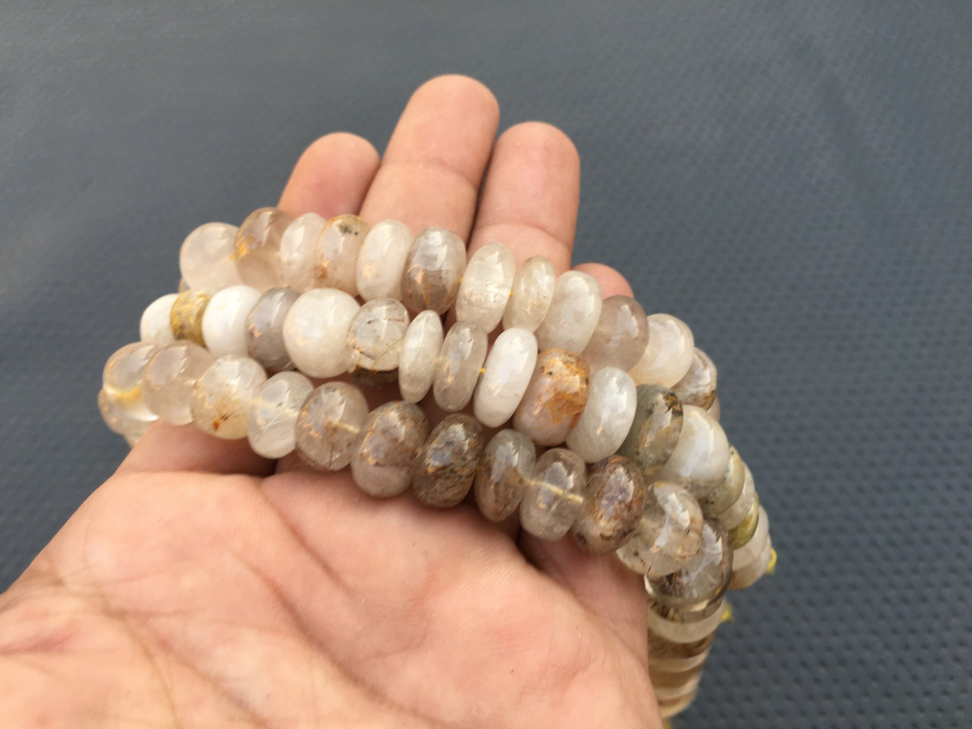 10"Inch Long Strand Natural Golden Rutile Gemstone Size 10-15 MM Golden Rutile Smooth Beads Making Jewelry Smooth Rondelle Beads Quartz Bead