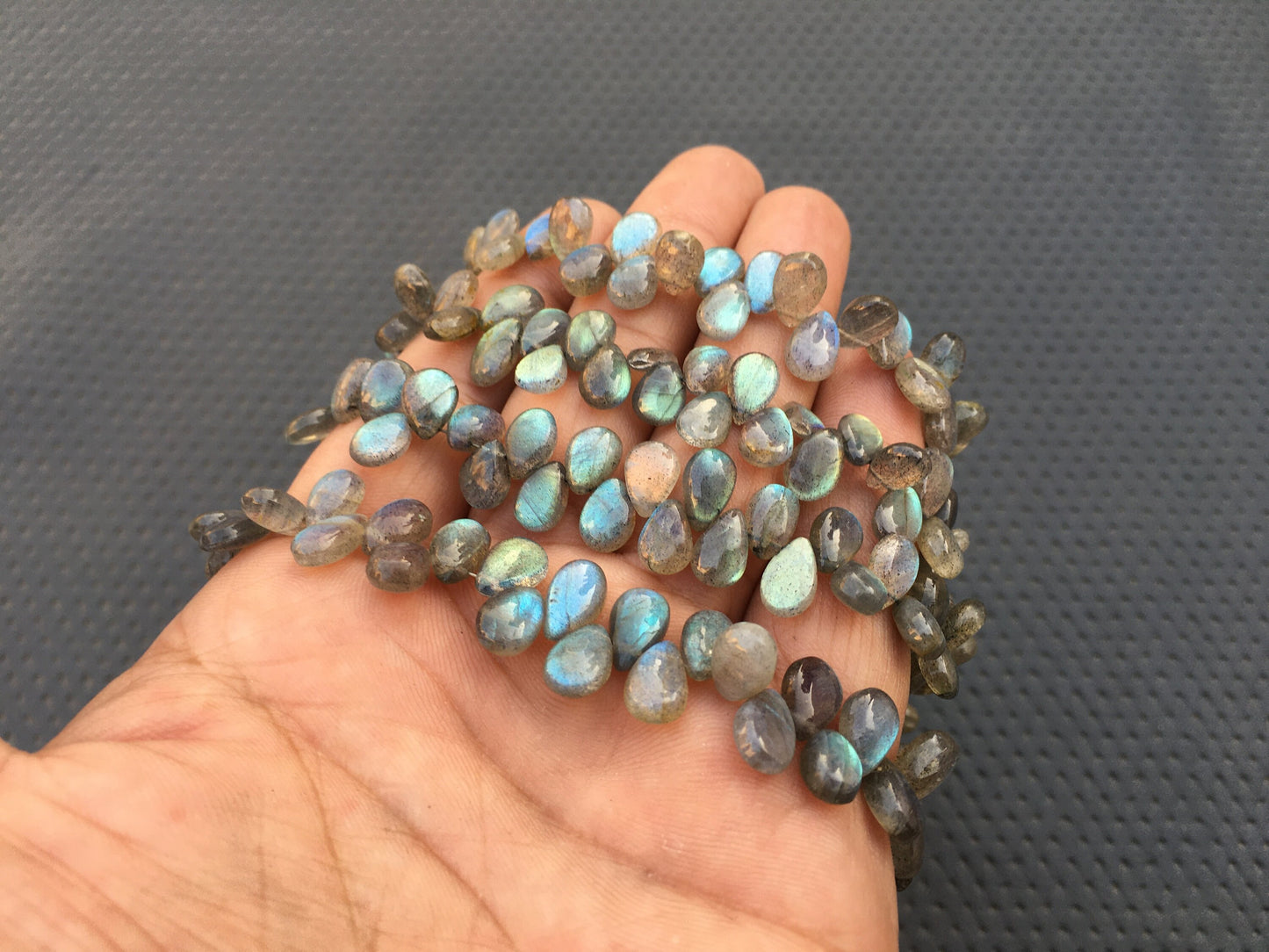 8"Inch Long Strand Smooth garden Stone Beads Natural Labradorite Gemstone Smooth Pear Shape Size 5x9-6x11 MM Blue Flashy Smooth Labradorite