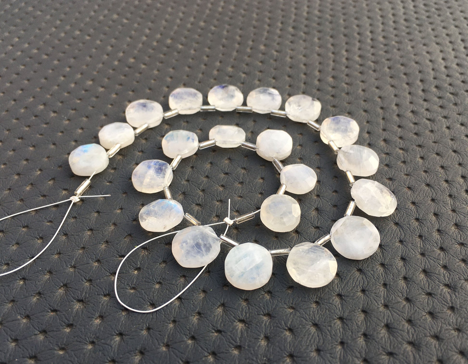 21 Pieces Flashy Round Beads 1 Strand Natural Rainbow Moonstone Briolette Beads Coin Shape Faceted Beads,Blue Fire Moonstone,Size 10-11 MM