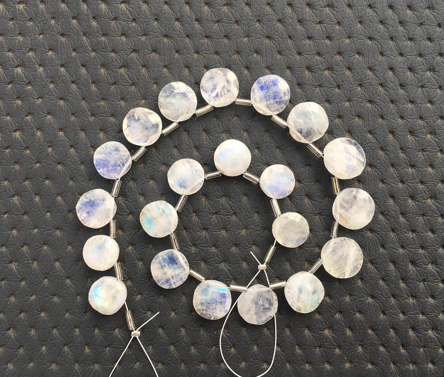 21 Pieces Flashy Round Beads 1 Strand Natural Rainbow Moonstone Briolette Beads Coin Shape Faceted Beads,Blue Fire Moonstone,Size 10-11 MM