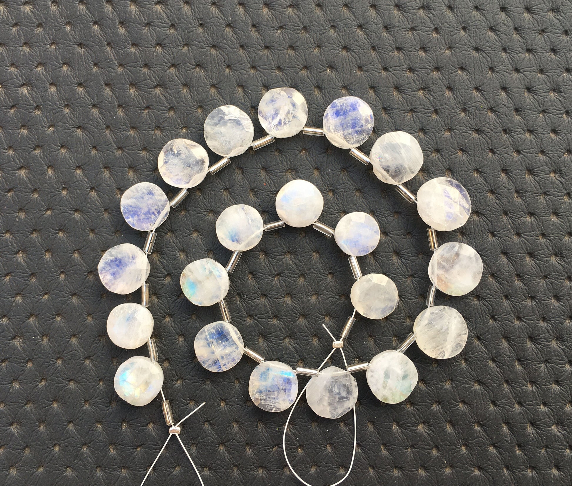 21 Pieces Flashy Round Beads 1 Strand Natural Rainbow Moonstone Briolette Beads Coin Shape Faceted Beads,Blue Fire Moonstone,Size 10-11 MM