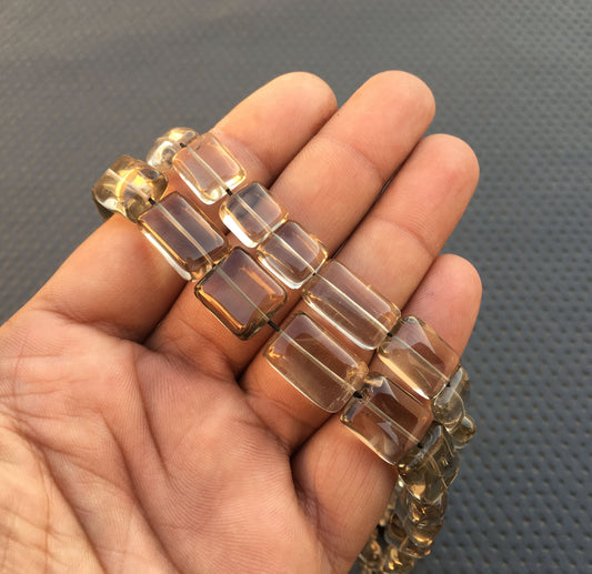 14"Long Strand Natural Smoky Quartz Gemstone Smooth Rectangle Shape Beads Size 8x9-12x17 MM Smoky Briolette Beads Making Jewelry Rectangle