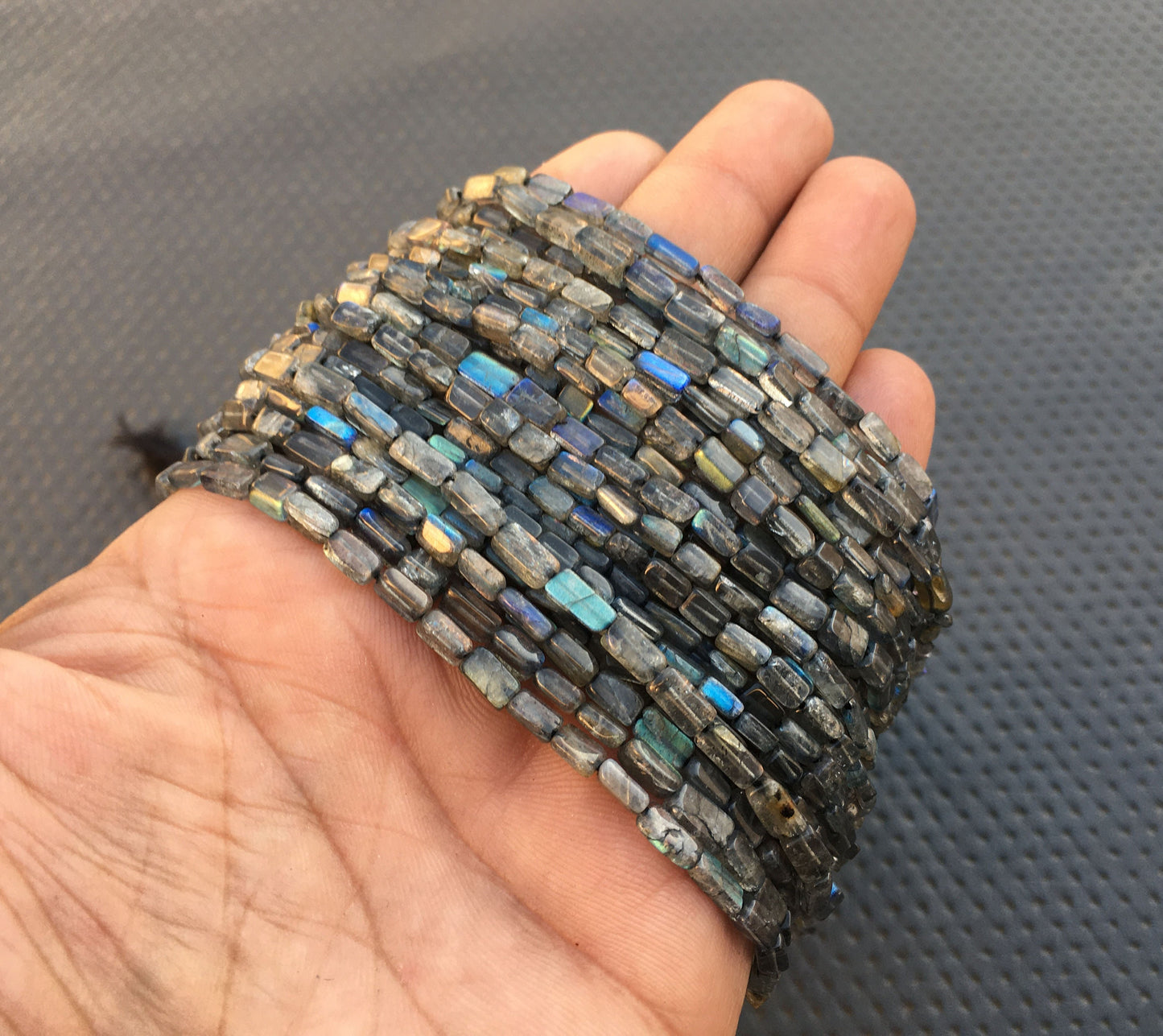 14"Long Strand Smooth rectangle Flashy Beads Natural Labradorite Gemstone Best quality Blue Flash Rectangle Bead Size 3x5-4x8 MM Labradorite