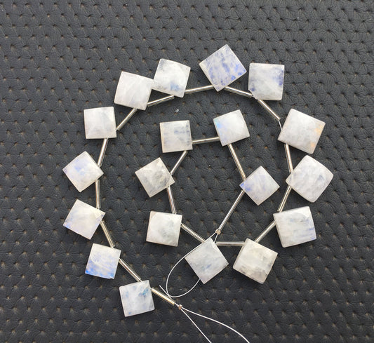 AAA Quality 1 Strand Natural Rainbow Moonstone Square Shape Beads 19 Pieces Faceted Moonstone Size 12-15 MM Blue Fire Moonstone Wholesale