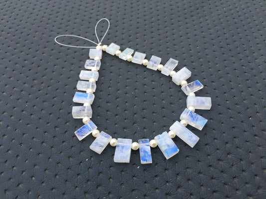 Handmade Semiprecious Blue Fire Stone Natural Rainbow Moonstone Size 4x7-7x14 MM Faceted 21 Piece Rectangle Shape Briolette Beads Blue Flash