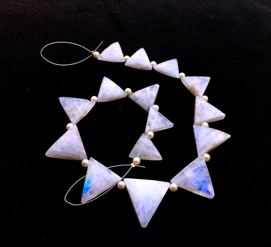 Meditation Spiritual 15 Pieces Faceted Triangle Shape Beads Natural Rainbow Moonstone Size 15x15-22x21 MM Blue Fire Moonstone Making Jewelry