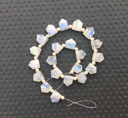 Glorious Gemstone 20 Pieces Super Quality Natural Rainbow Moonstone Gemstone,Size 9x10-10x12 MM Faceted Pentagon Shape Blue Fire Briolette