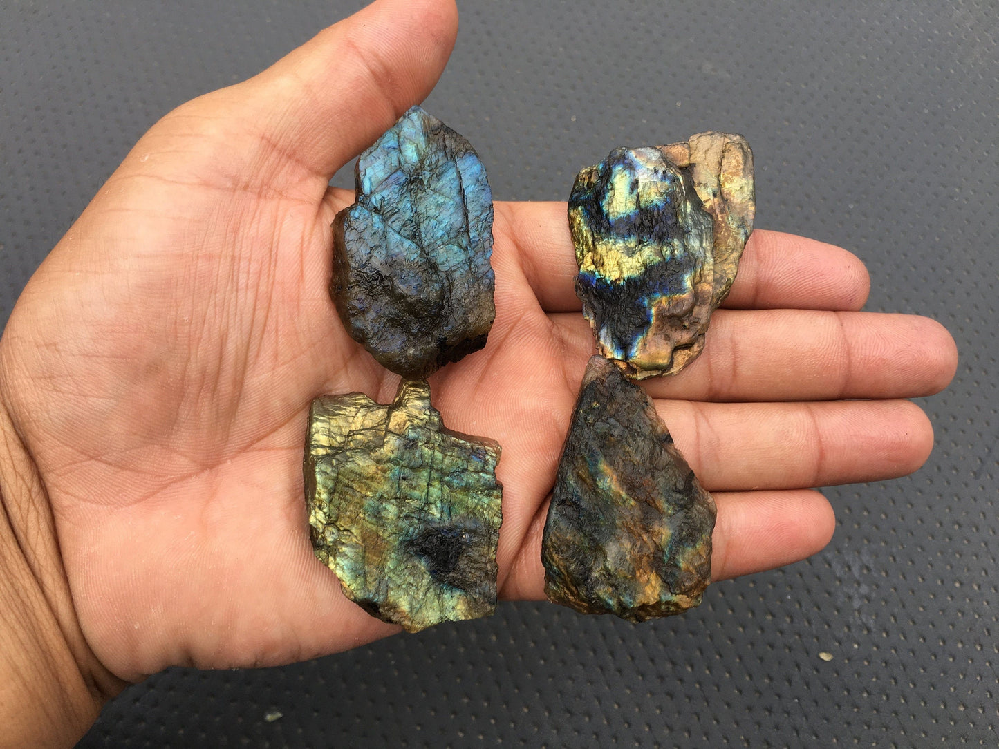 Genuine Quality 4 Pcs Natural Labradorite Gemstone,Unique Specimen Rough Size 19x42-34x54 MM,Blue Flash Making Jewelry Labradorite Specimen