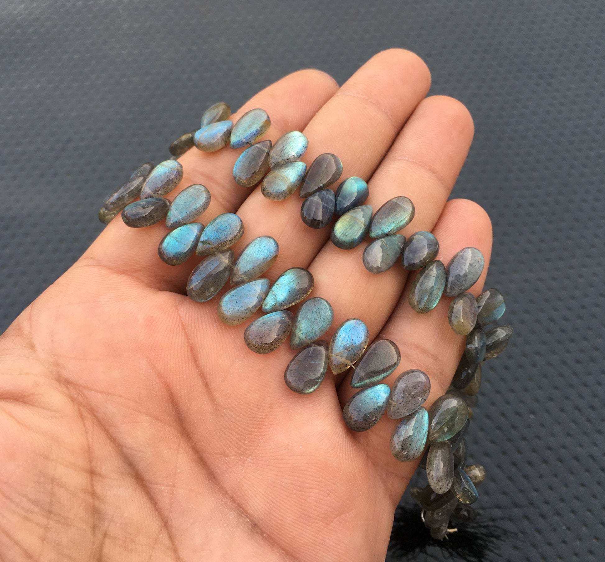 Natural Labradorite Gemstone,45 Pieces Smooth Pear Shape Briolette Bead,Best quality Blue Flash Size 6x11-7x13 MM Labradorite Making Jewelry