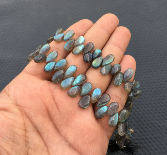 Natural Labradorite Gemstone,45 Pieces Smooth Pear Shape Briolette Bead,Best quality Blue Flash Size 6x11-7x13 MM Labradorite Making Jewelry