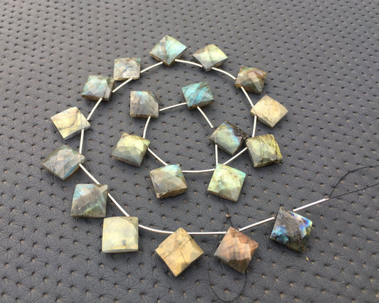 Awesome Quality 1 Strand Natural Labradorite,20 Pieces Faceted Square Shape Blue Flash Gemstone,Size 13-15 MM,Briolette Beads Making Jewelry