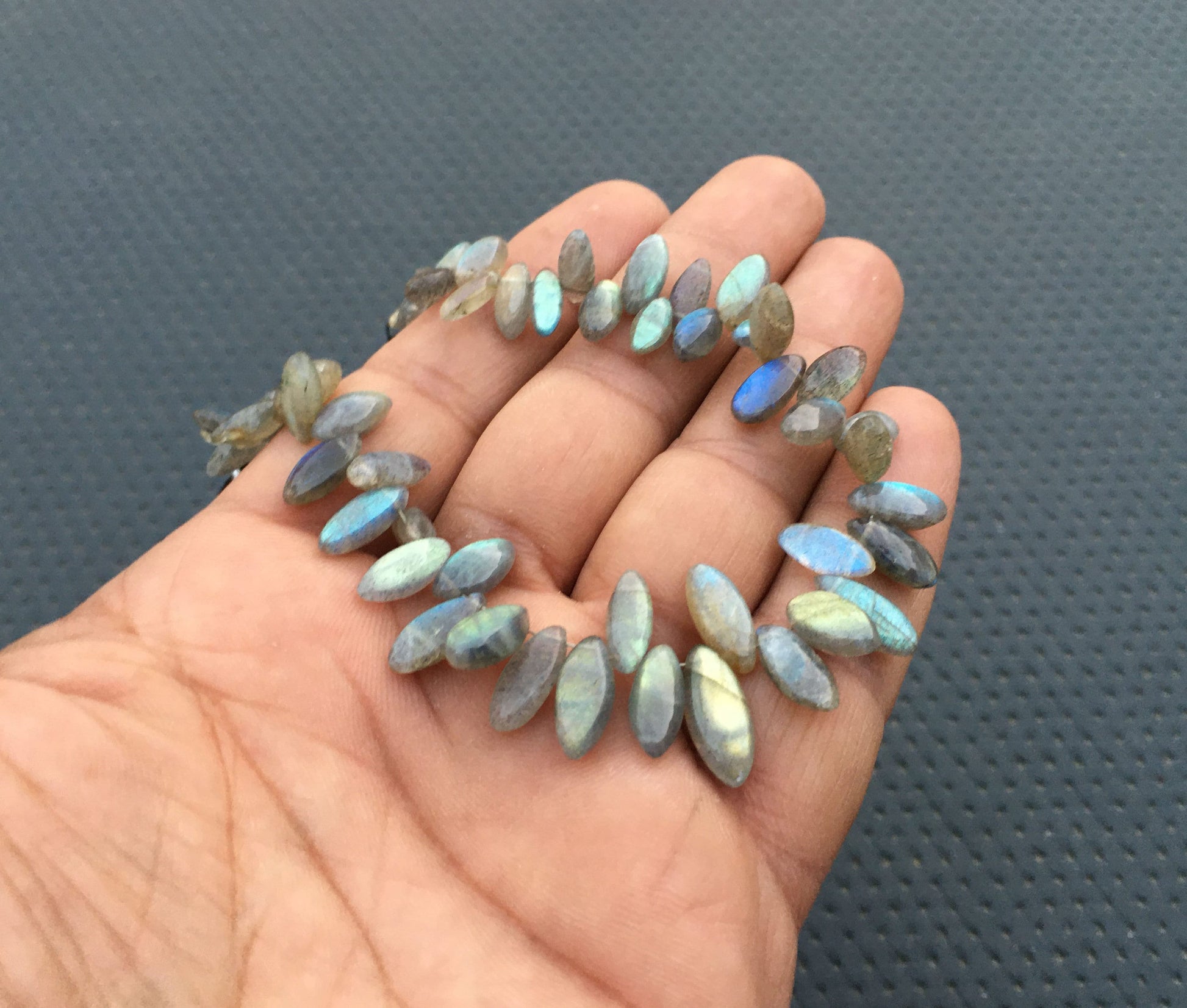 TOP QUALITY Compassion Protection 8"Long strand Natural Labradorite Marquise Shape Blue Flash Smooth Marquise shape beads Size 3x7-6x16 MM