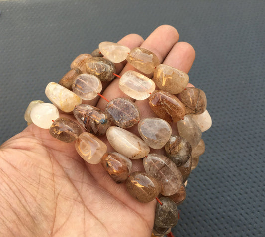 10"Long Strand Natural Multi Rutile quartz Gemstone Smooth Nuggets Beads Huge Size 14x17-15x20 MM Multi Rutile Smooth Nuggets Making Jewelry