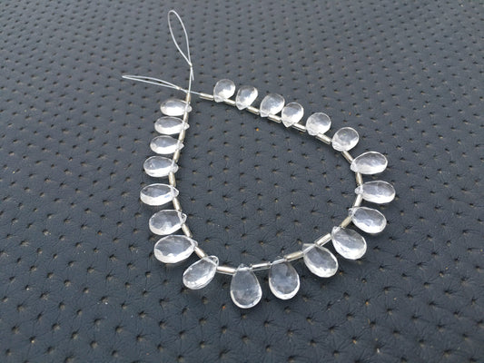 21 Pieces Natural Clear Quartz Gemstone 1 Strand super quality Transparent Gemstone faceted Pear Shape Beads Size 7x10-7x11 MM Crystal Beads