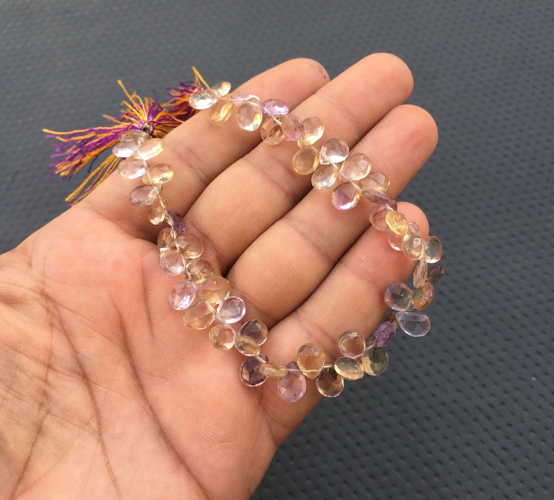 50 Pieces Natural Ametrine Gemstone,Size 6x8-6x9 MM Faceted Pear Shape Briolette Beads Multi Color Jewelry Citrine Amethyst Mixture Stone