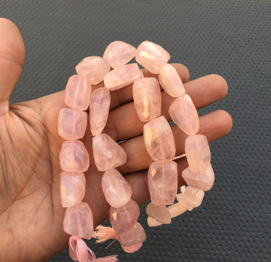 10"Long Strand Pink Quartz Natural Rose Quartz Gemstone Faceted Nuggets quartz Beads size 12x18-19x21 MM Pink Nuggets Beads Making Jewelry