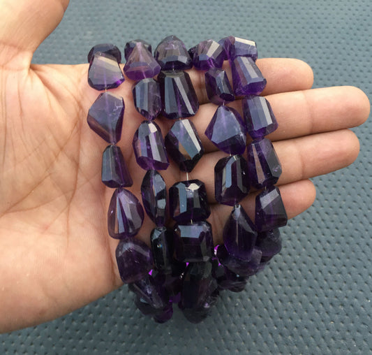 9" Inch Long Strand February Birthstone Purple Color Faceted Nuggets Shape Beads Size 11x13-16x20 MM Natural Amethyst Gemstone Wholesale