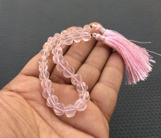 8"Long Strand Genuine Quality Natural Rose Quartz Gemstone 28 Piece Fancy Rondelle Bead Faceted Beads Size 6-8 MM Making Jewelry Pink Quartz