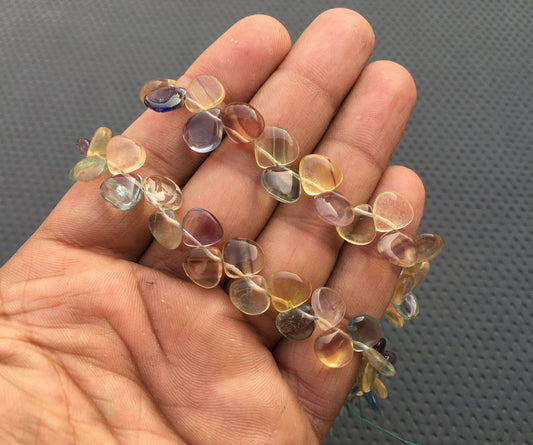 34 Pieces amazing 1 Strand Colorful Heart Beads Natural Fluorite Gemstone Smooth Briolette Beads Size 9-10 MM Fluorite Beads genuine stone