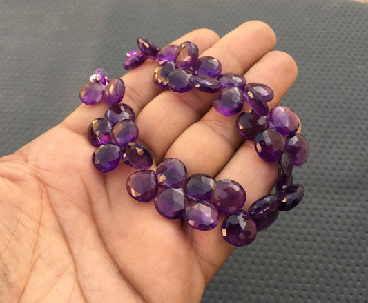 February Birthstone 35 Pieces Faceted Heart Shape Natural Amethyst Gemstone Briolette Bead Size 10-11 MM Making Jewelry Gift For friends