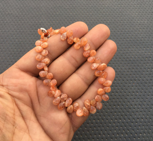 8"Long Strand Awesome Quality 55 Pieces Sunstone Size 4x6-6x8 MM Side Drilled Sunstone Smooth Tiny Pear Briolette Beads Red Sunstone Jewelry