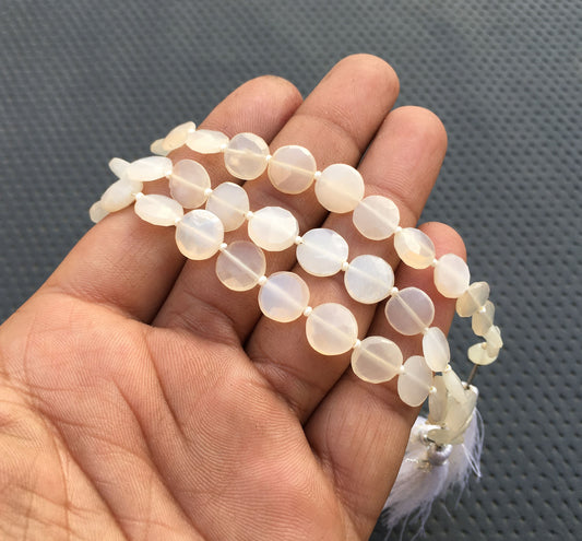 Good Quality 17 Pieces Natural White Moonstone 1 Strand Faceted Coin Shape Bead Size 7-10 MM Gemstone Coin Beads Briolette Moonstone Beads