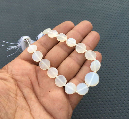 Good quality 1 strand Natural Moonstone 15 Pieces Full Drilled Coin Size 10-14 MM Gemstone Coin Beads Briolette Moonstone Making Jewelry