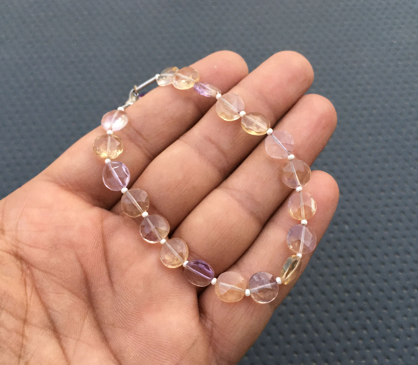 Natural Citrine Amethyst Mixture Stone 1 Strand Natural Ametrine Gemstone 19 Pieces Faceted Coin Shape Briolette Beads Size 8 MM Ametrine