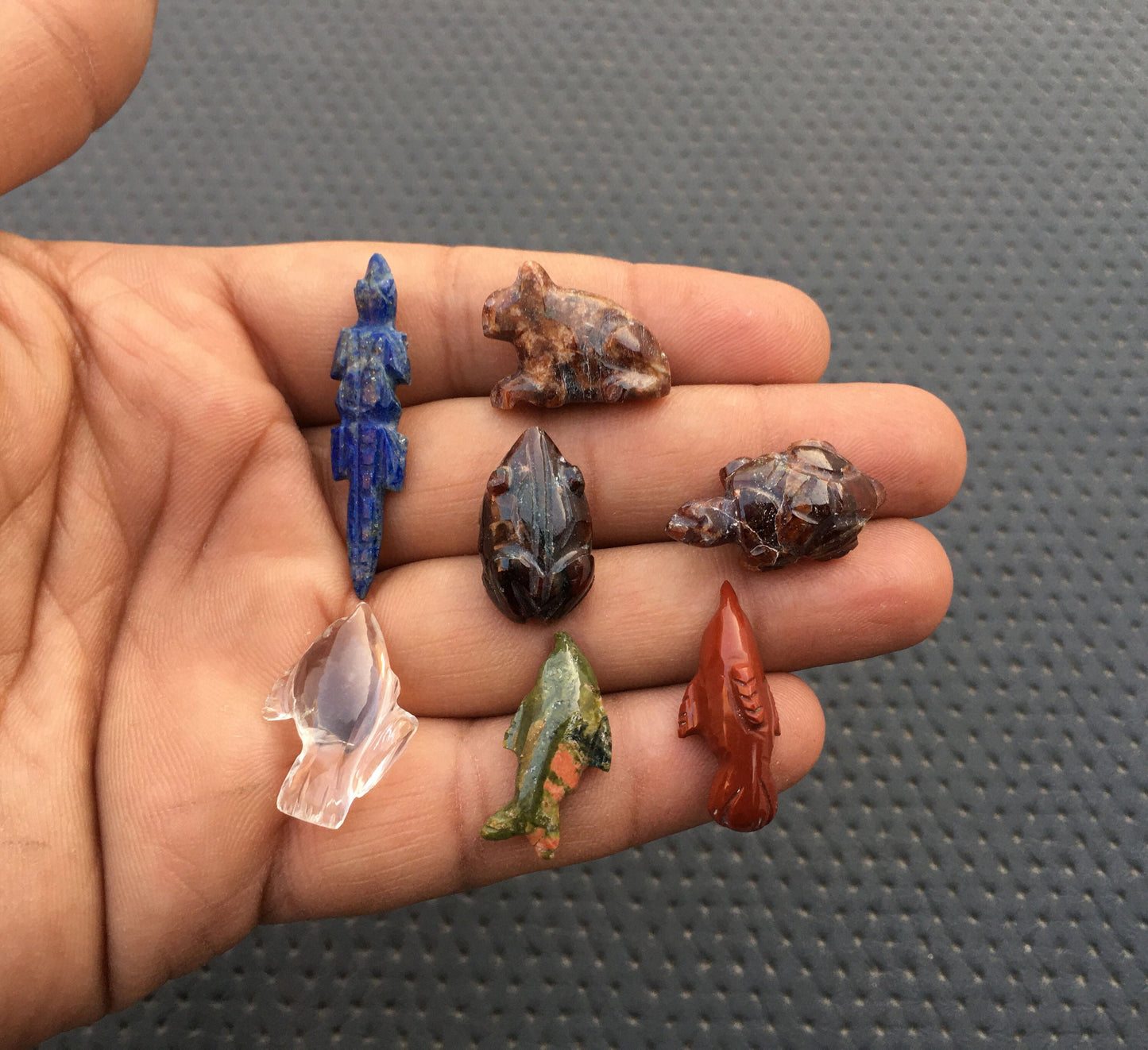 7 Piece Natural Multi Gemstone Beautiful Bird And Animal Shape Cabochons Frog Fish Rabbit Crocodile Size 8x20-12x40 MM Making Gems Pendant