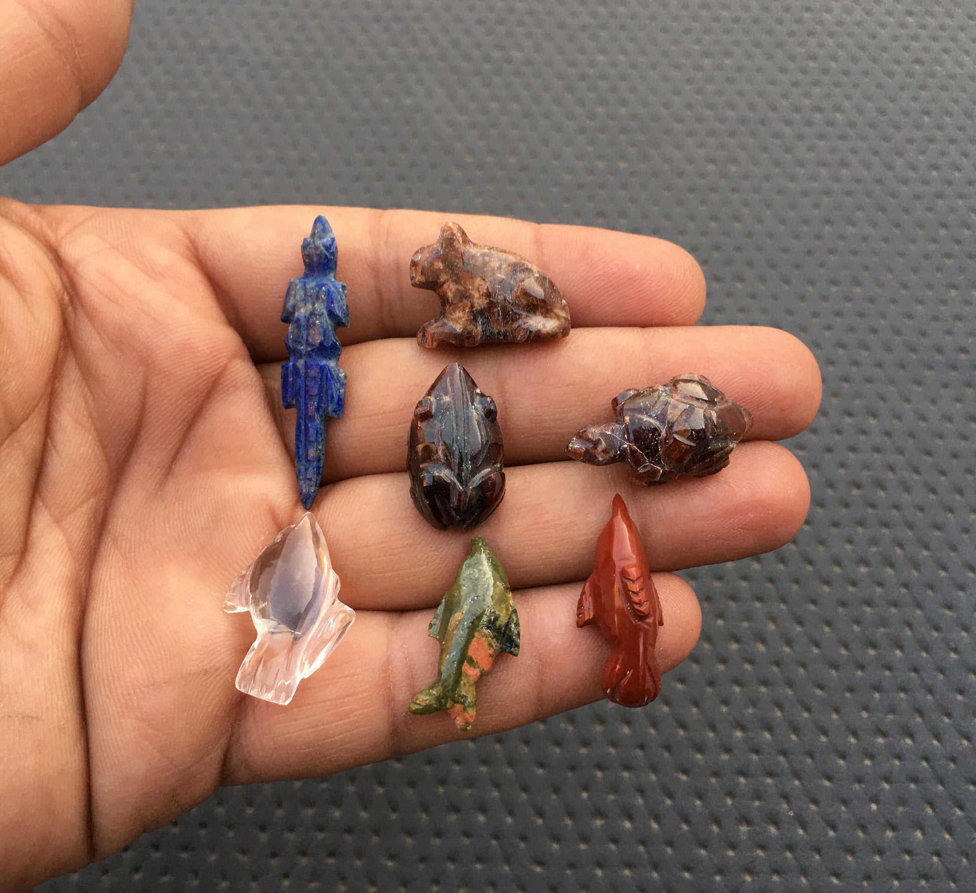 7 Piece Natural Multi Gemstone Beautiful Bird And Animal Shape Cabochons Frog Fish Rabbit Crocodile Size 8x20-12x40 MM Making Gems Pendant