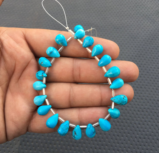 Best Quality 1 Strand Turquoise Gemstone 21 Pieces Smooth Tear Drop Shape Beads,Size 6x9-7x12 MM Sky Blue Turquoise Making Smooth Jewelry