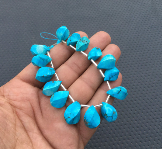 AAA Quality 1 Strand Turquoise Gemstone 18 Pieces Twisted Shape Beads,Size 8x13-10x18 MM December Birthstone,Sky Blue Turquoise Wholesale