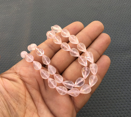 Blessing way Beads Prominent Gemstone 18 Pieces Natural Rose Quartz Gemstone Faceted Teardrop shape,Size 7x10-8x12 MM Pink Briolette Beads